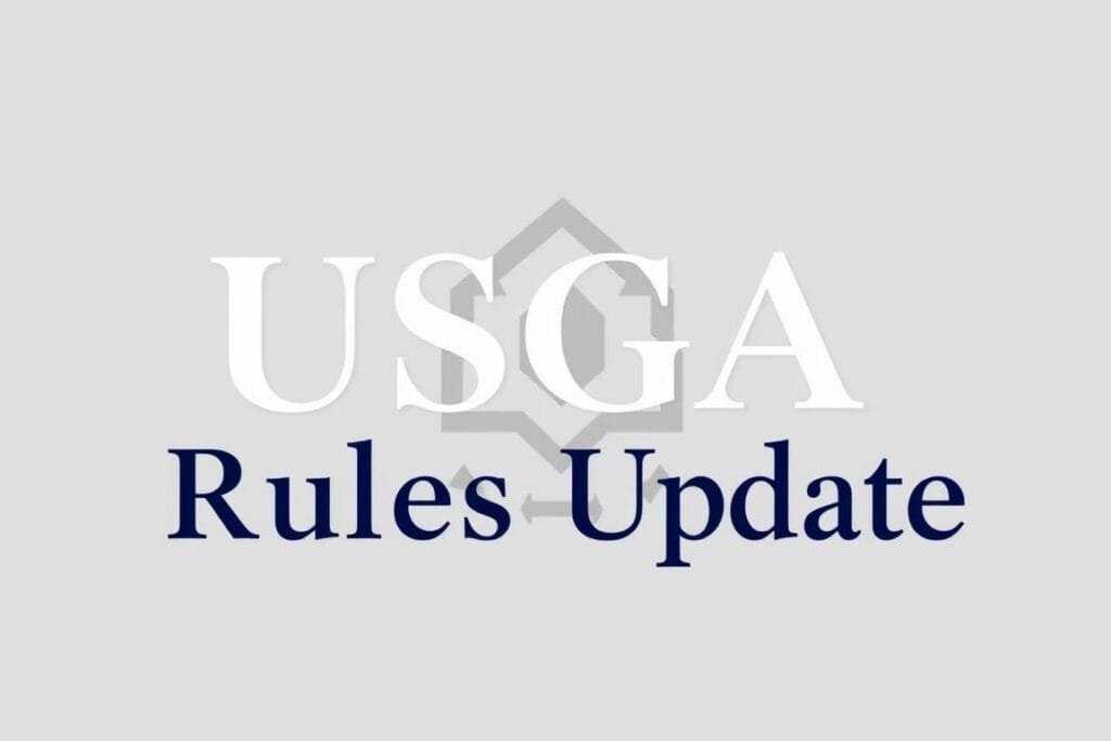 A modern, authoritative-looking image of the "USGA Rules Update" depicted in a clean, formal style. The foreground shows the title text rendered in a bold, serif font against a minimalist background, perhaps with subtle textures or gradients. The middle ground features a geometric pattern or simple iconography suggestive of golf or rule-making. The background is muted and uncluttered, allowing the focal elements to stand out clearly. The overall mood is one of professionalism, clarity, and attention to detail, reflecting the subject matter of the article section.
