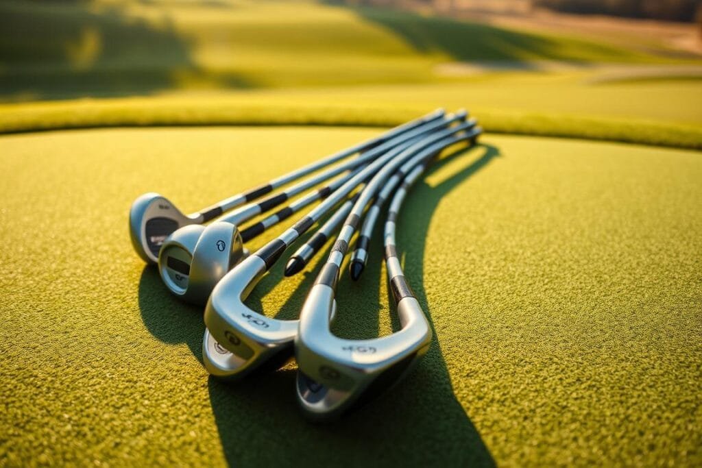 A neatly arranged set of fairway woods lies on a smooth, velvety green surface, bathed in warm, natural lighting. The clubs, with their gleaming metal heads and sleek, graphite shafts, are positioned at a slight angle, showcasing their elegant design and the precision of their craftsmanship. In the background, a blurred, lush fairway extends, hinting at the course's meticulously maintained landscape. The overall atmosphere conveys a sense of anticipation and the promise of a satisfying golfing experience. A neatly arranged set of fairway woods lies on a smooth, velvety green surface, bathed in warm, natural lighting. The clubs, with their gleaming metal heads and sleek, graphite shafts, are positioned at a slight angle, showcasing their elegant design and the precision of their craftsmanship. In the background, a blurred, lush fairway extends, hinting at the course's meticulously maintained landscape. The overall atmosphere conveys a sense of anticipation and the promise of a satisfying golfing experience.
