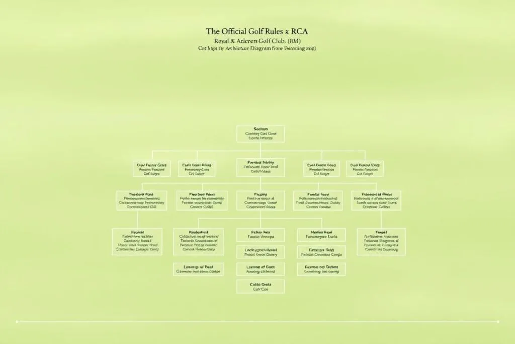 A sophisticated architectural diagram depicting the structure and organization of the official golf rules as defined by the Royal & Ancient Golf Club (R&A). The central focus is a clean, minimalist wireframe model of a multi-tiered hierarchy, with distinct sections and subsections arranged in a logical manner. The background features a soft, muted gradient in shades of green, hinting at the grassy, natural setting of the sport. Subtle grid lines and numerical annotations provide additional context, giving the image a technical, schematic appearance. The overall tone is one of clarity, authority, and attention to detail, perfectly suited to illustrate the comprehensive nature of the official golf rulebook. A sophisticated architectural diagram depicting the structure and organization of the official golf rules as defined by the Royal & Ancient Golf Club (R&A). The central focus is a clean, minimalist wireframe model of a multi-tiered hierarchy, with distinct sections and subsections arranged in a logical manner. The background features a soft, muted gradient in shades of green, hinting at the grassy, natural setting of the sport. Subtle grid lines and numerical annotations provide additional context, giving the image a technical, schematic appearance. The overall tone is one of clarity, authority, and attention to detail, perfectly suited to illustrate the comprehensive nature of the official golf rulebook.