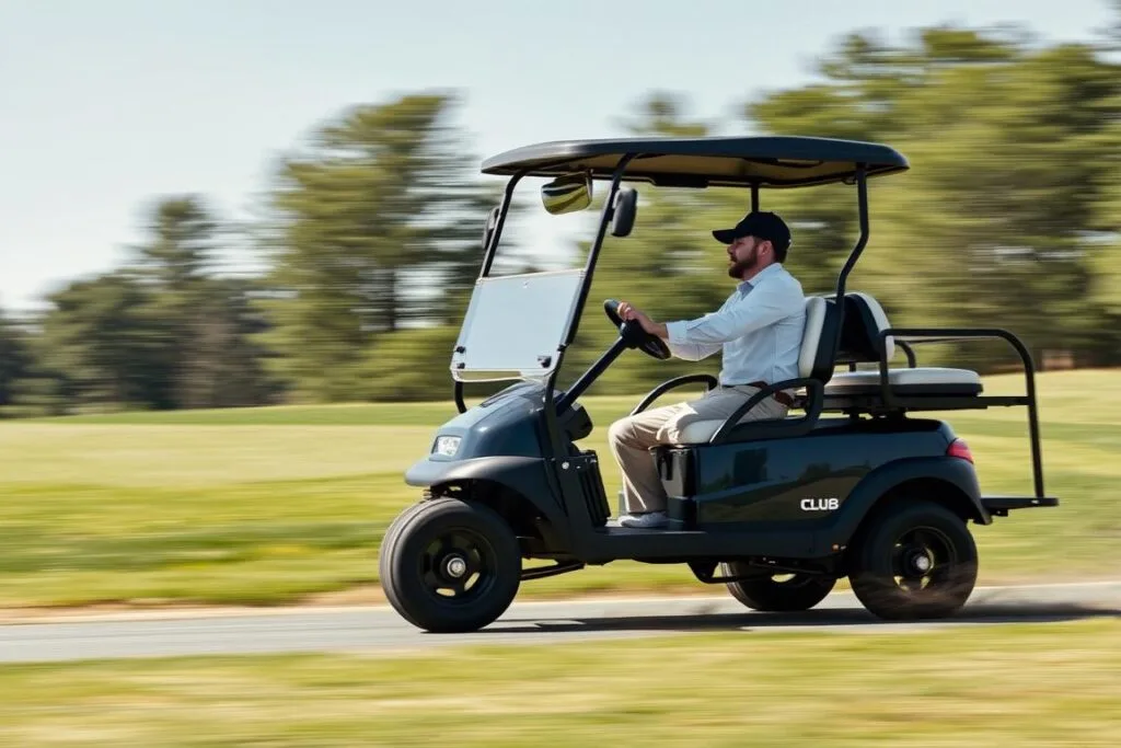 Image of a Club Car Onward gas golf cart in action Image of a Club Car Onward gas golf cart in action