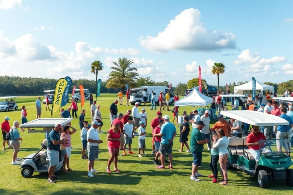Image of a charity golf tournament with participants and organizers Image of a charity golf tournament with participants and organizers