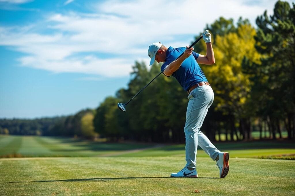 Image of a golfer hitting a fairway wood shot Image of a golfer hitting a fairway wood shot