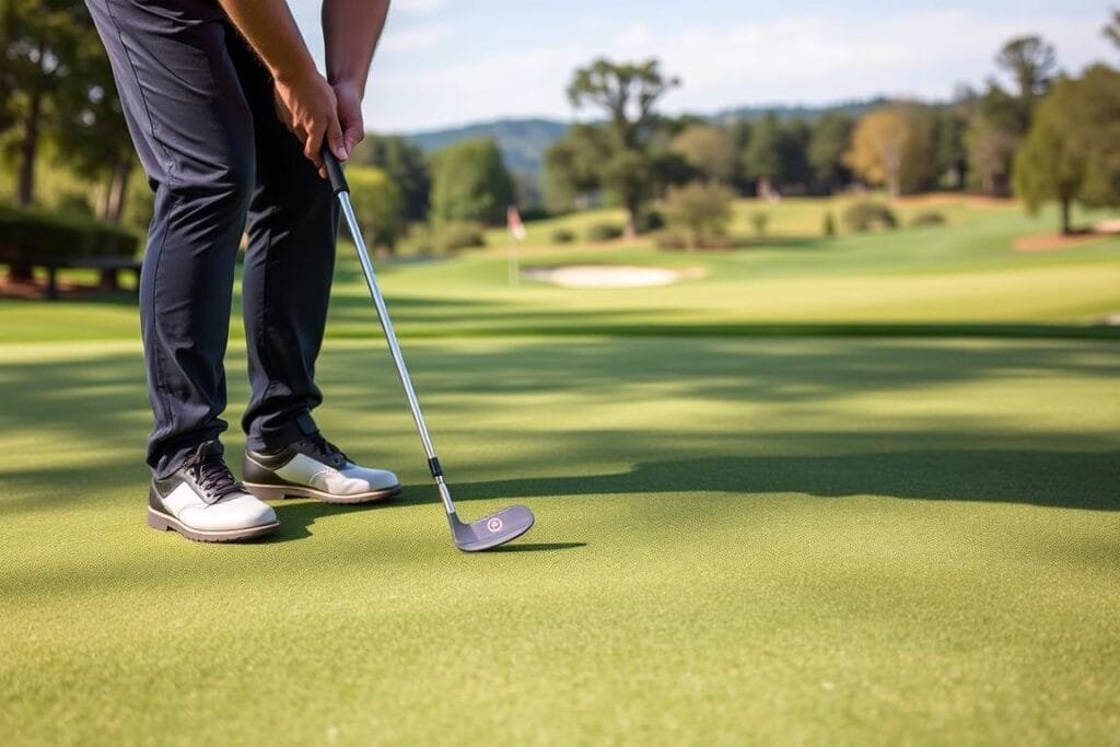 Image of a golfer using a blade putter Image of a golfer using a blade putter