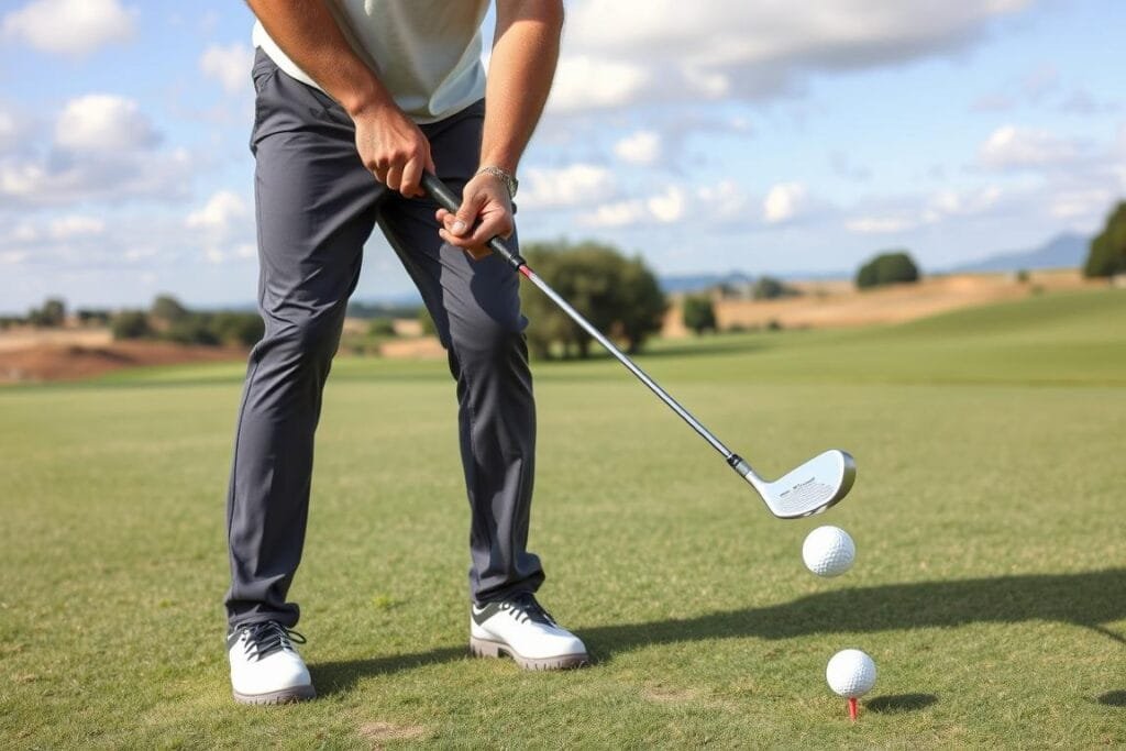 Image of a golfer using a driving iron off the tee Image of a golfer using a driving iron off the tee