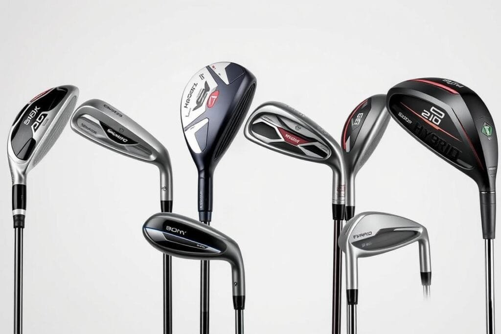 Image of various hybrid golf clubs Image of various hybrid golf clubs