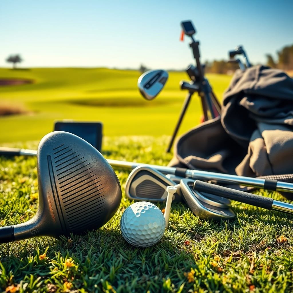 Mismatched golf clubs for starters scattered at a sunlit tee box, highlighting common beginner buying mistakes.
