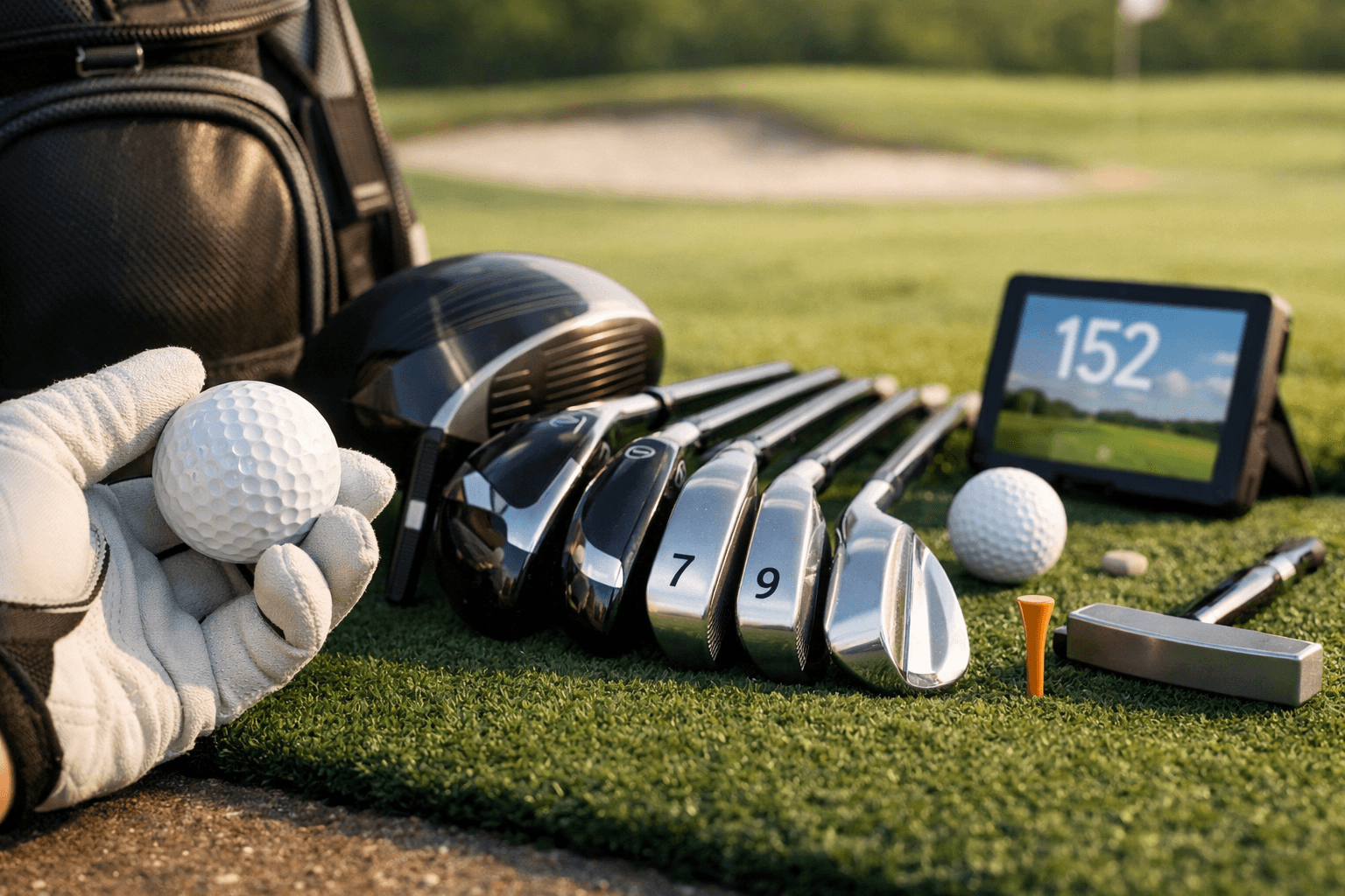 7 Best Clubs for Beginner Golfers in 2026 1 Gloved hand holds a golf ball beside the best clubs for beginner in a neat practice setup.